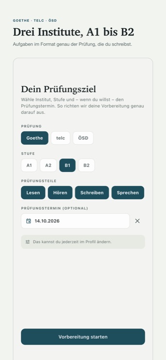Auswahl von Institut, Stufe und Prüfungstermin